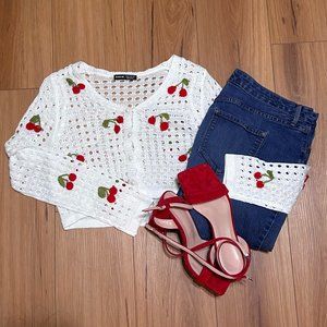 SHEIN Cherry cropped sweater